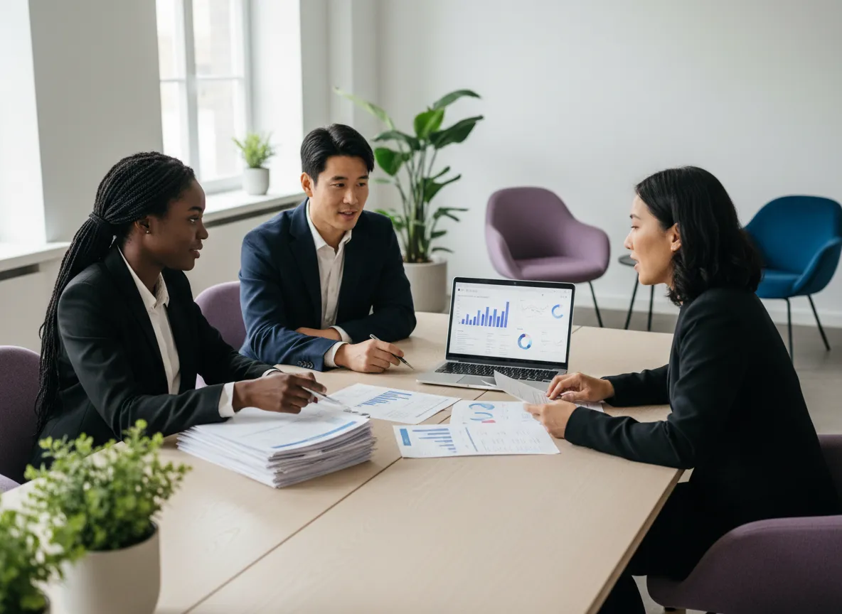 RCS credit specialists collaborating in a modern office