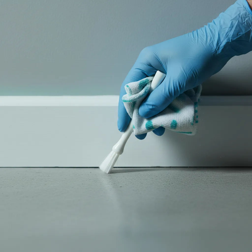 Micro detail crop of baseboard cleaning