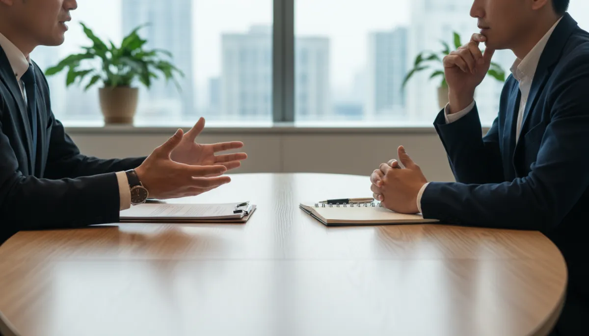 Manažer diskutuje podmínky náboru s kandidátem