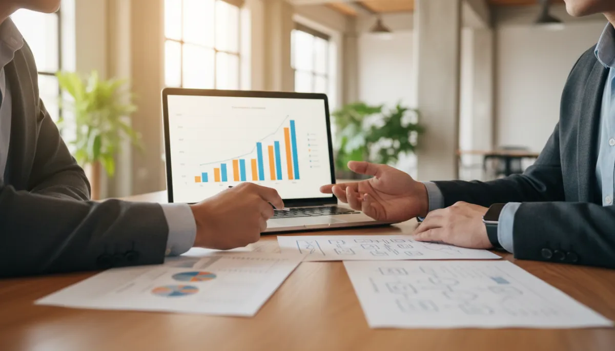 Zakladatel startupu konzultuje podnikatelský plán