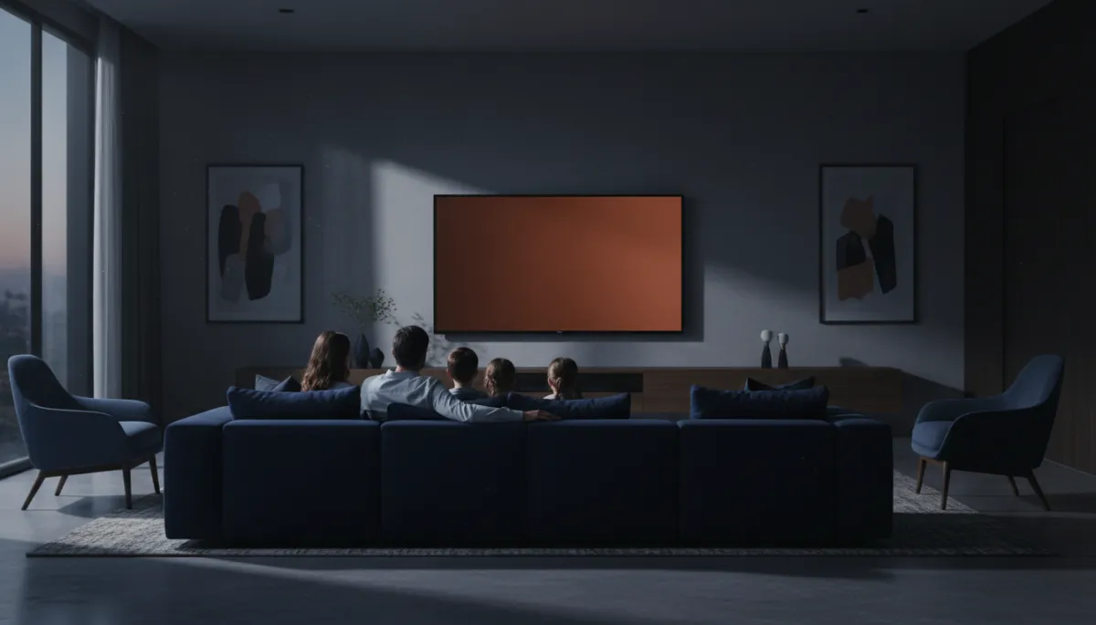 Family watching television in a modern living room