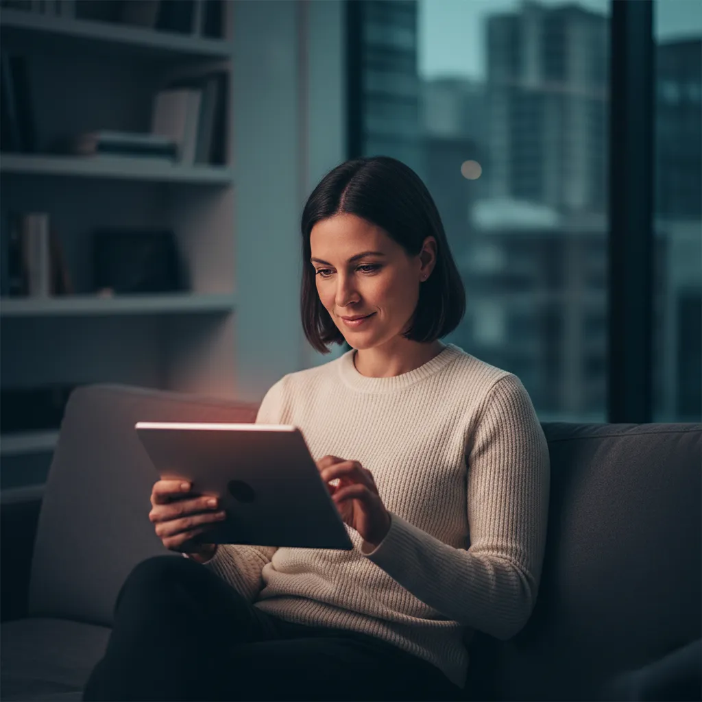 Person browsing a tablet device at home