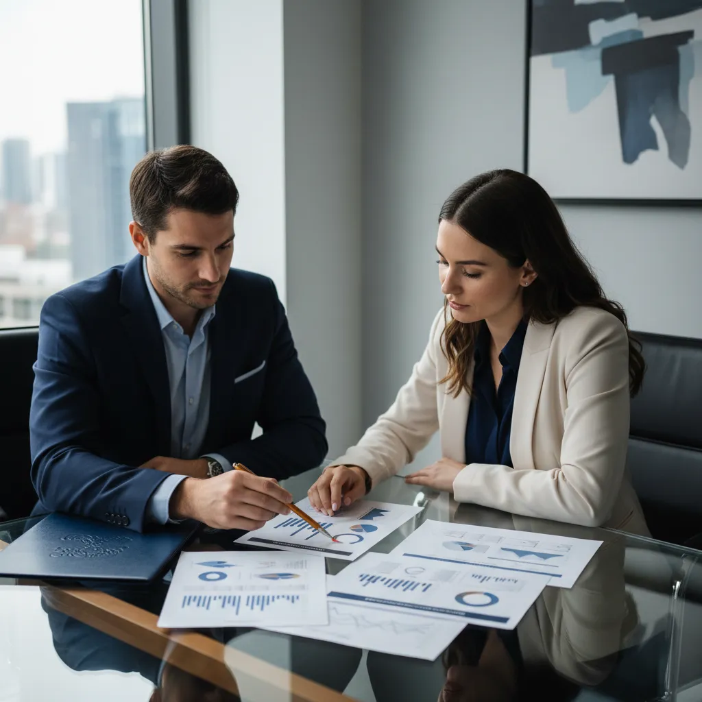 Professional consultant reviewing an operational business report with a client