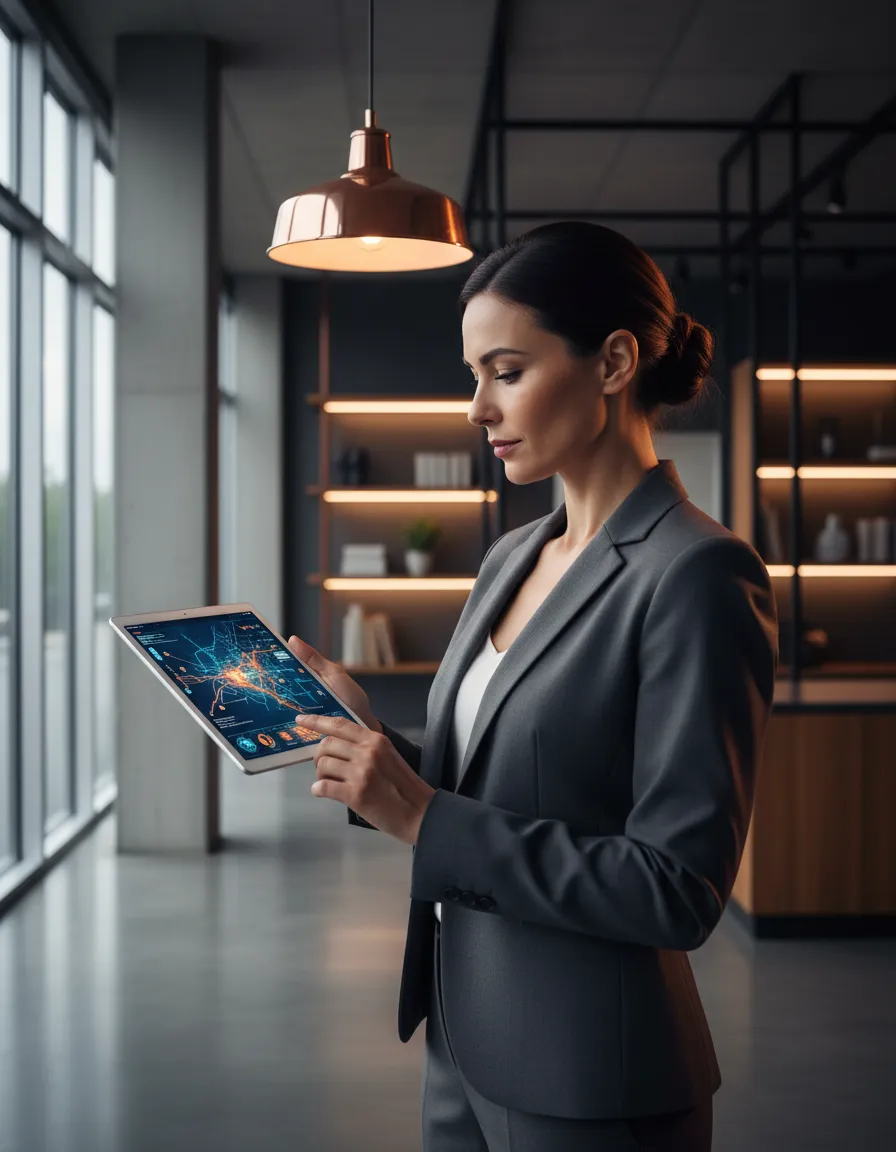 Business operator reviewing precise location data and foot traffic metrics on a tablet