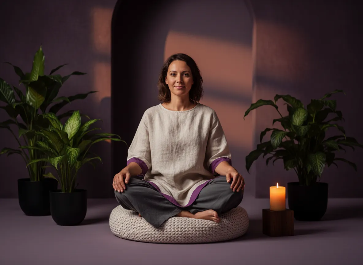Creator of Transmute Chaos to Calm in a serene, softly lit space