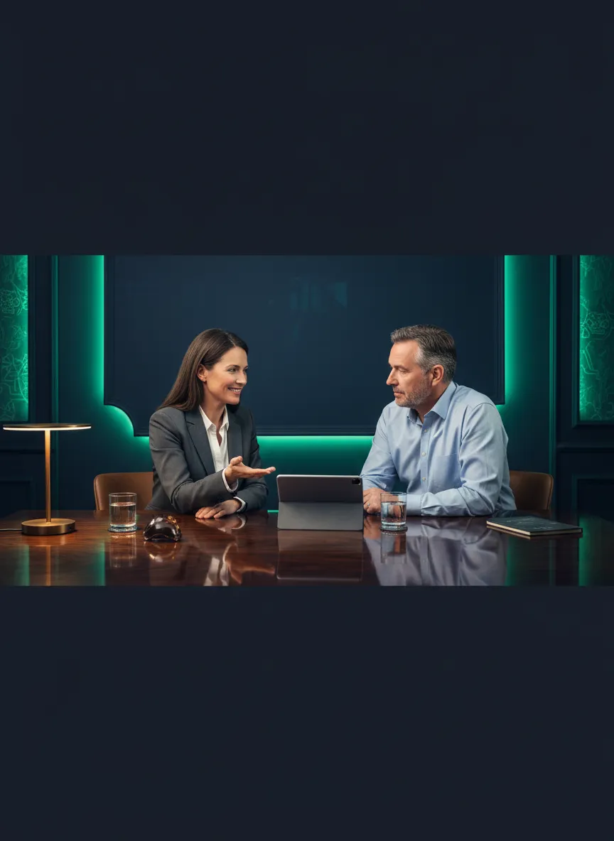 Calm professional discussion with financial advisor