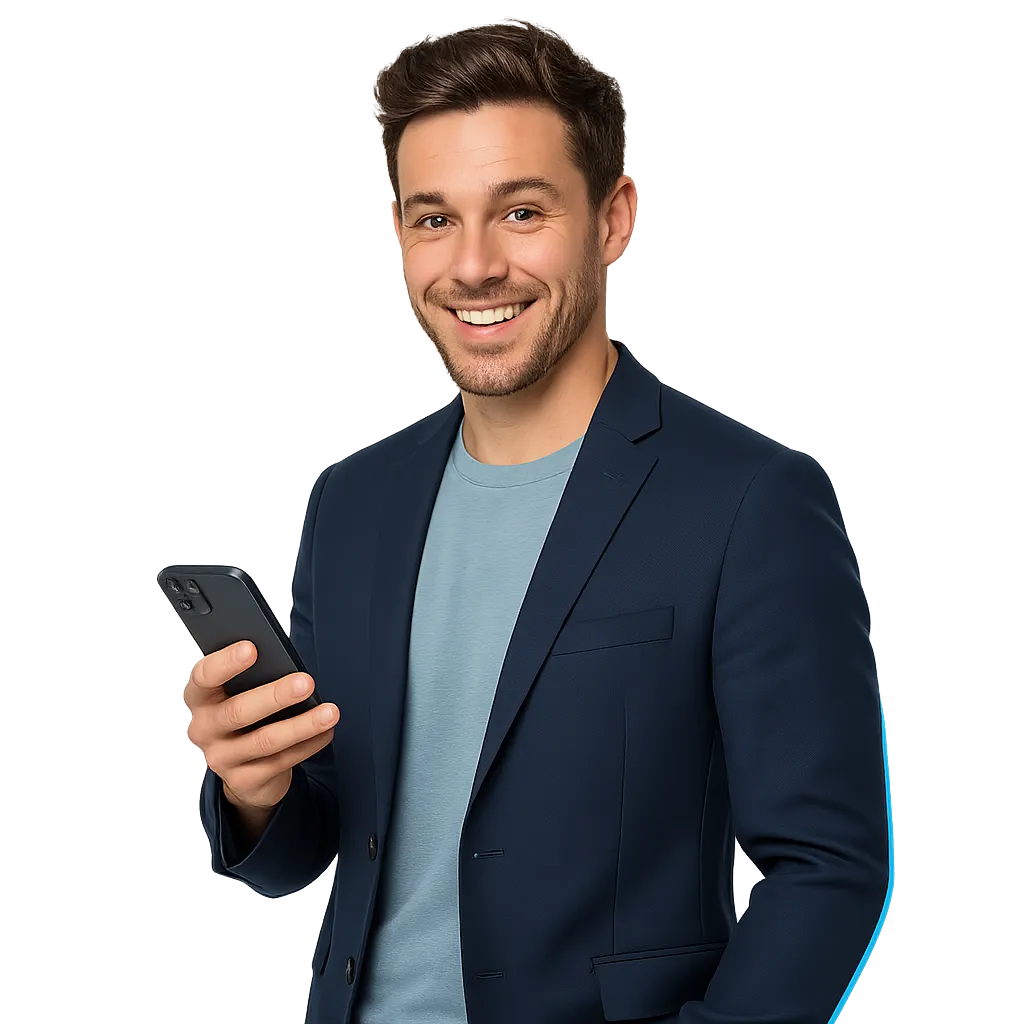 Confident professional using smartphone
