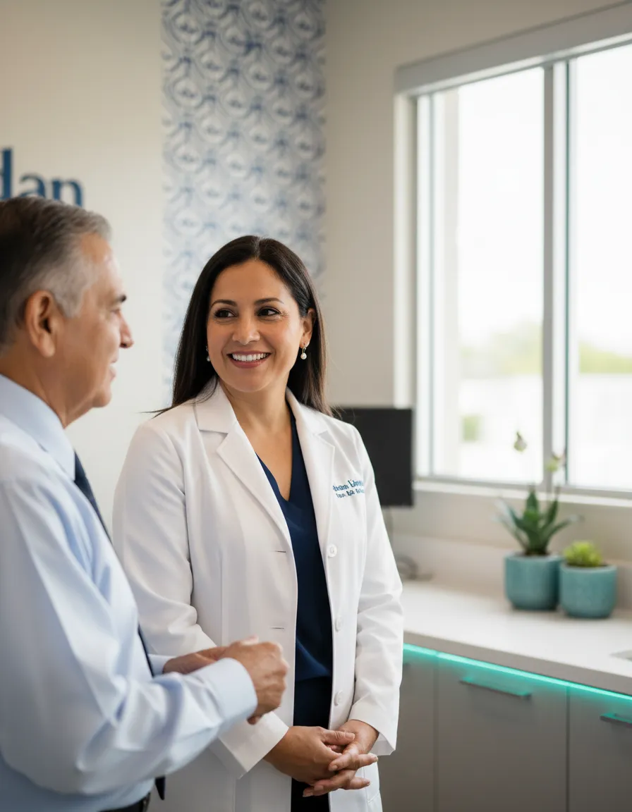 Hispanic doctor and patient at Benefica Medical Centers
