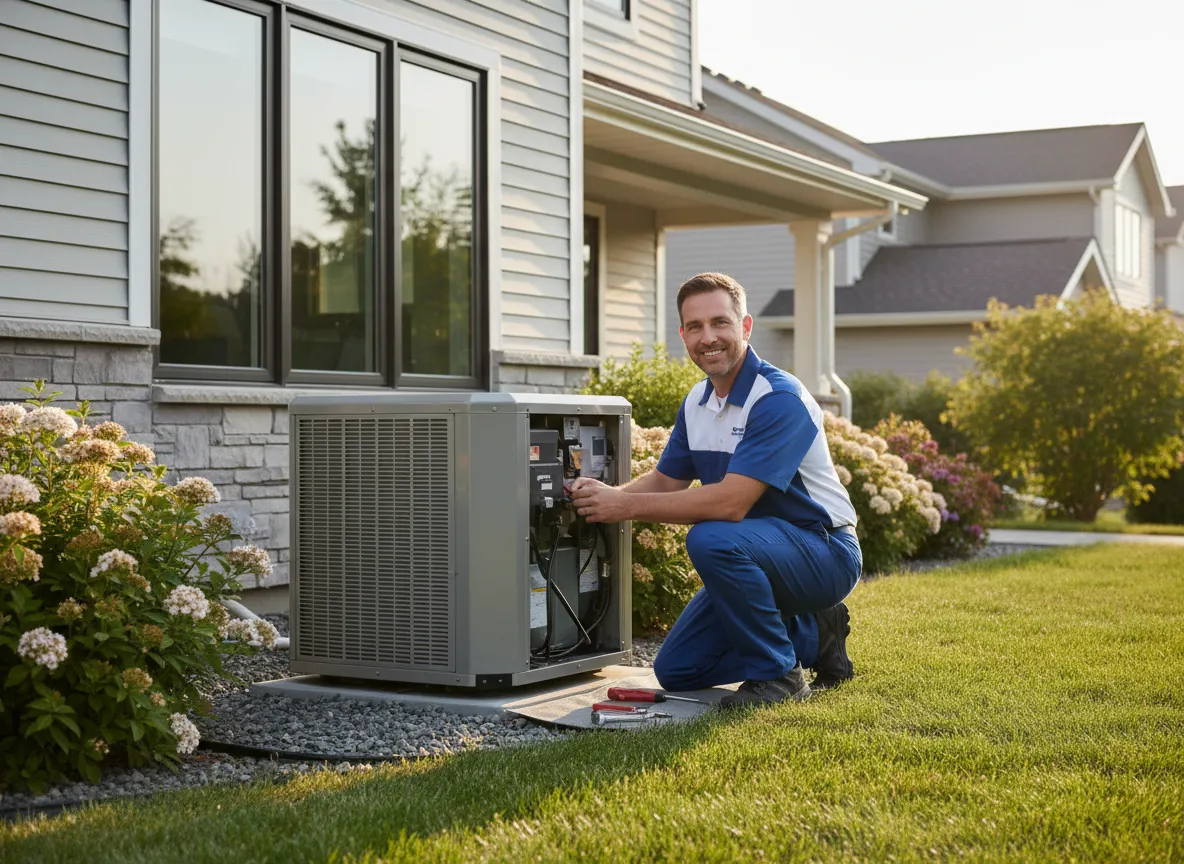Technician from Keeton Heat and Air LLC servicing a residential HVAC unit