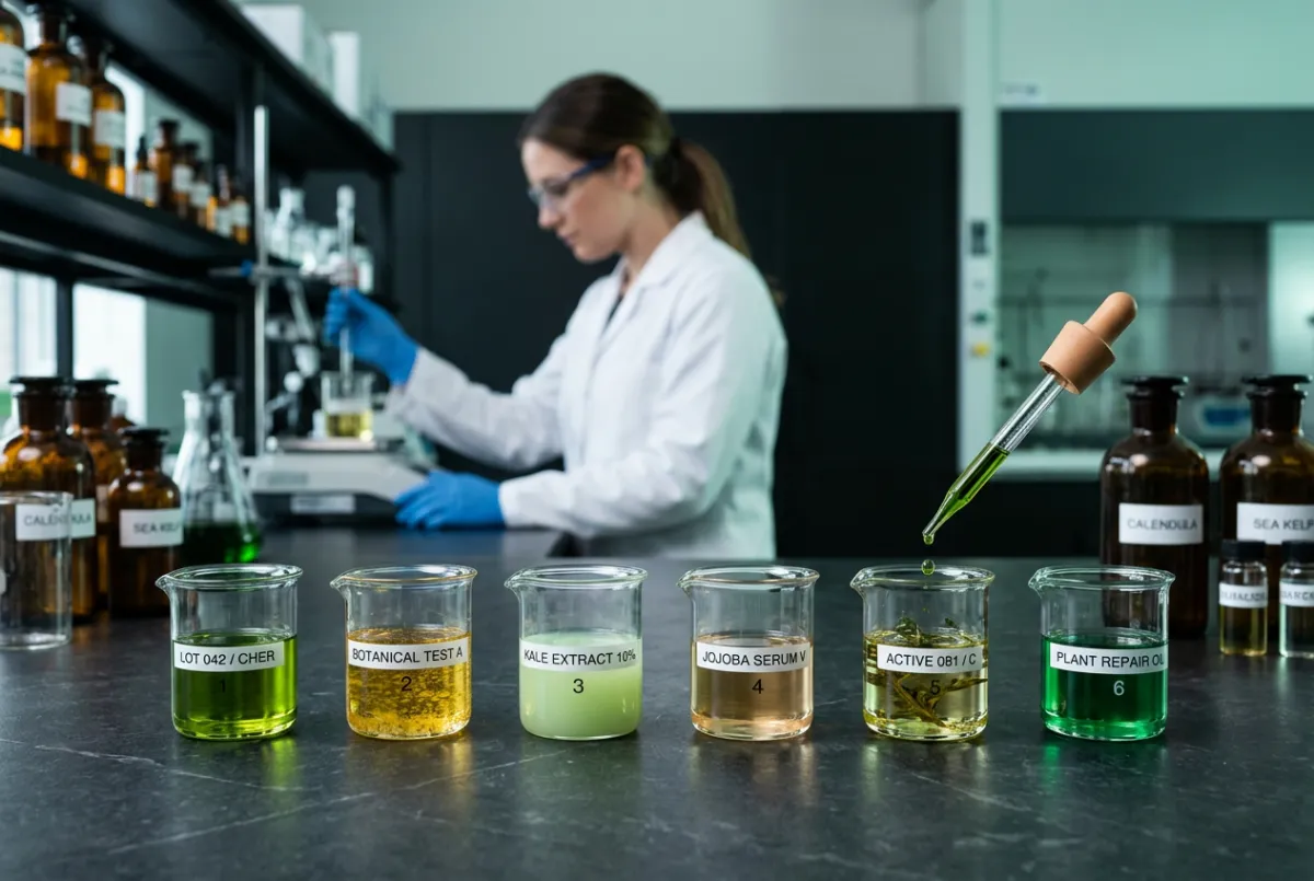 Active cold pressed botanical skincare formulation testing