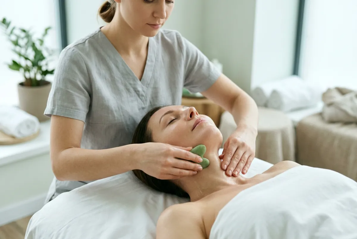 Facial lymphatic drainage massage techniques demonstration
