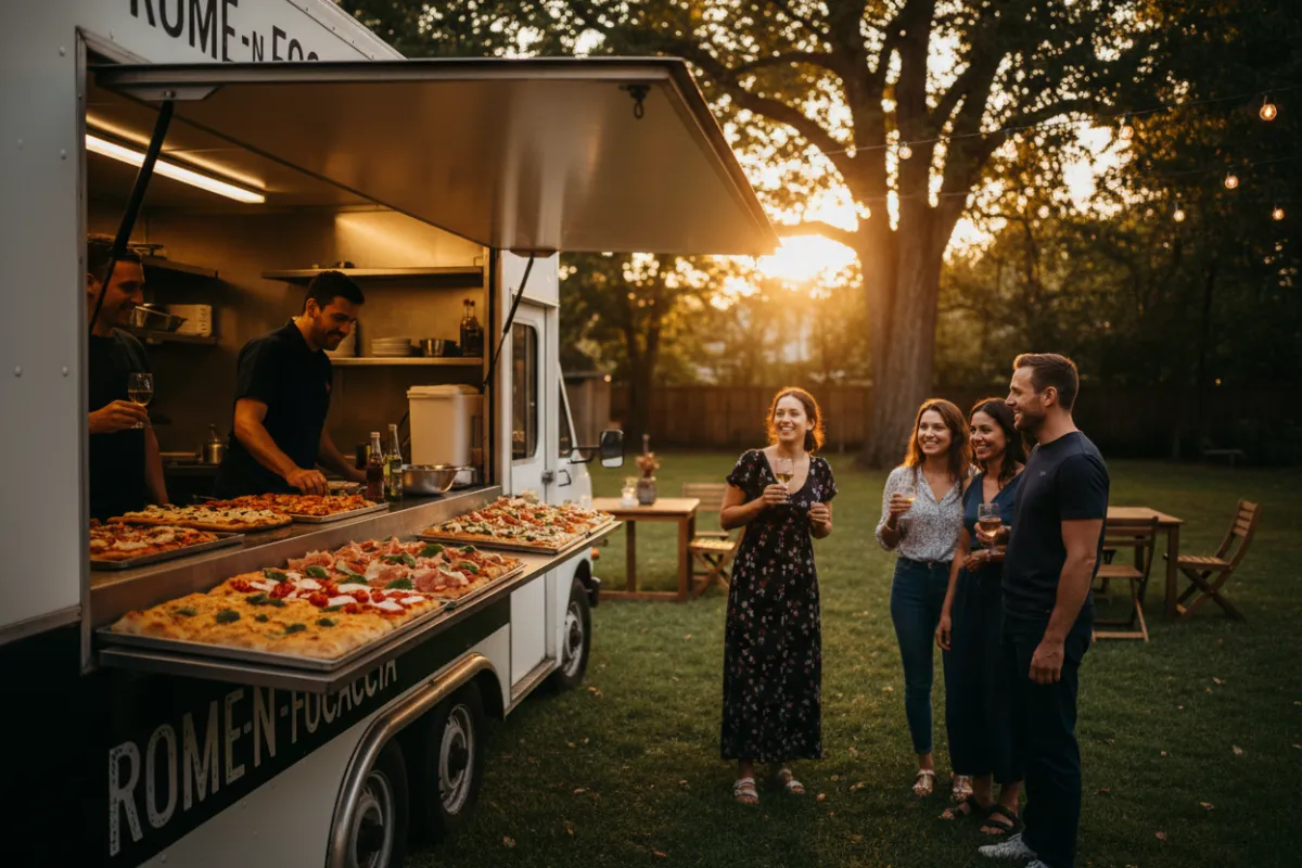 Rome-n Focaccia food truck serving Roman-style pizza at an outdoor event