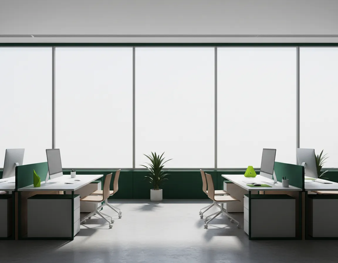 Sunlit interior office showing window film heat reduction