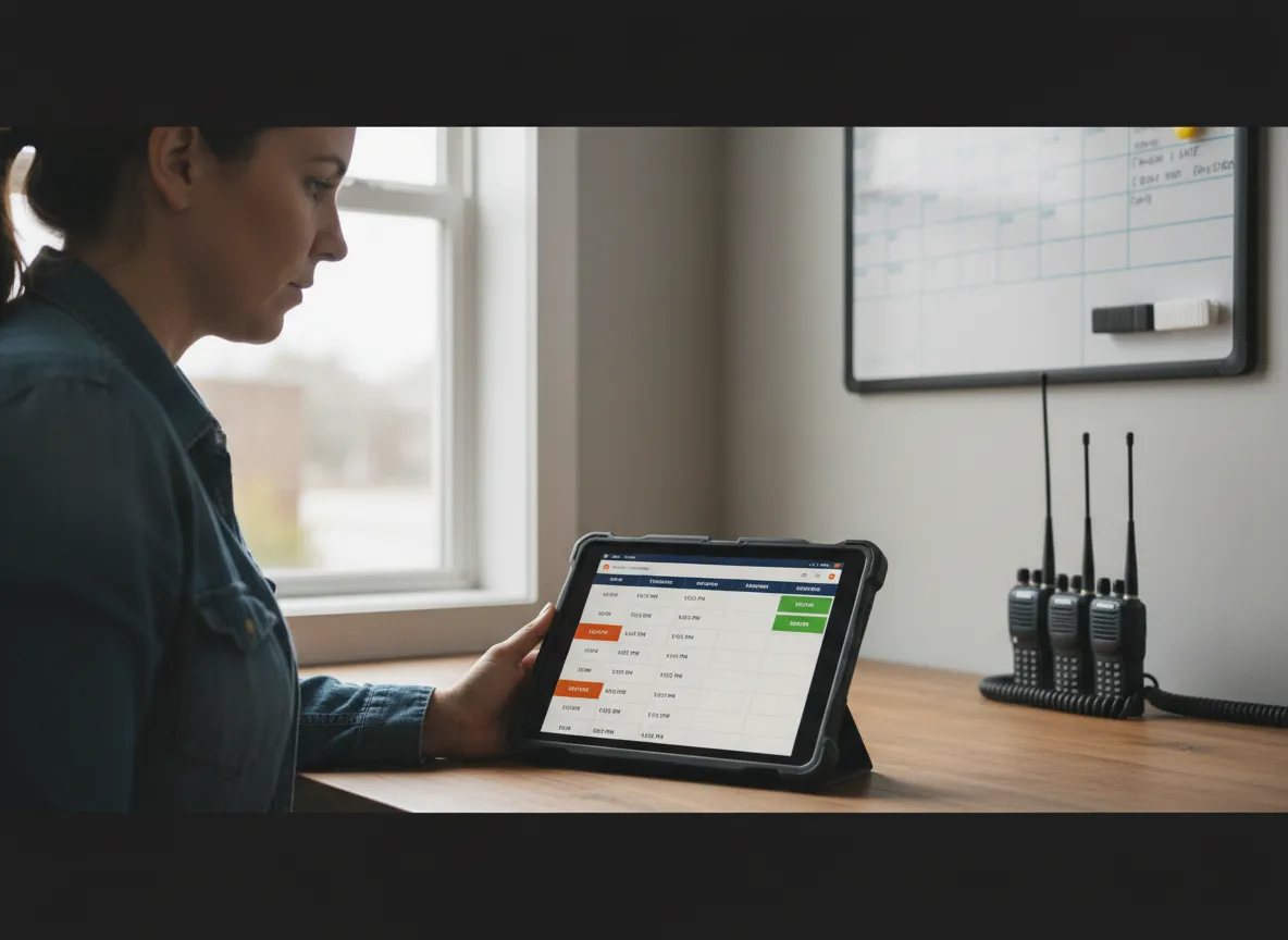 Home services dispatcher viewing AI-prioritized job requests on a tablet