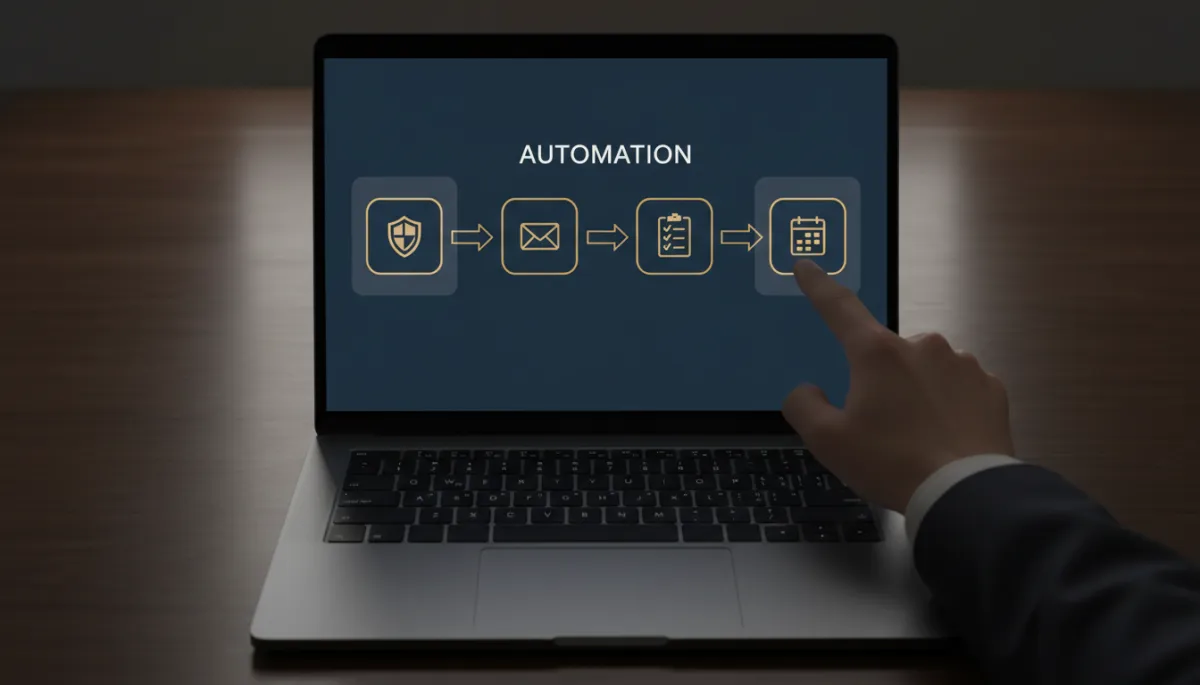 Automation workflow diagram connecting CRM, email, and task systems