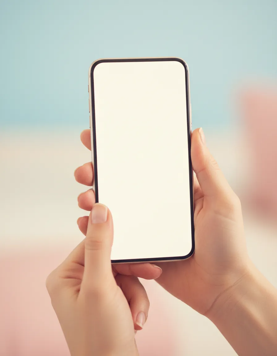 Detalle de manos sosteniendo un celular premium