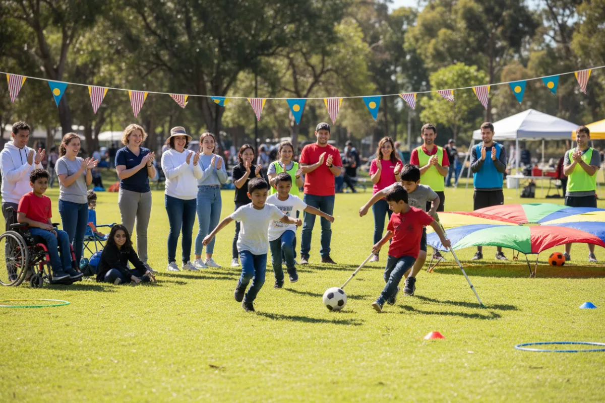 Community event with sports and activities