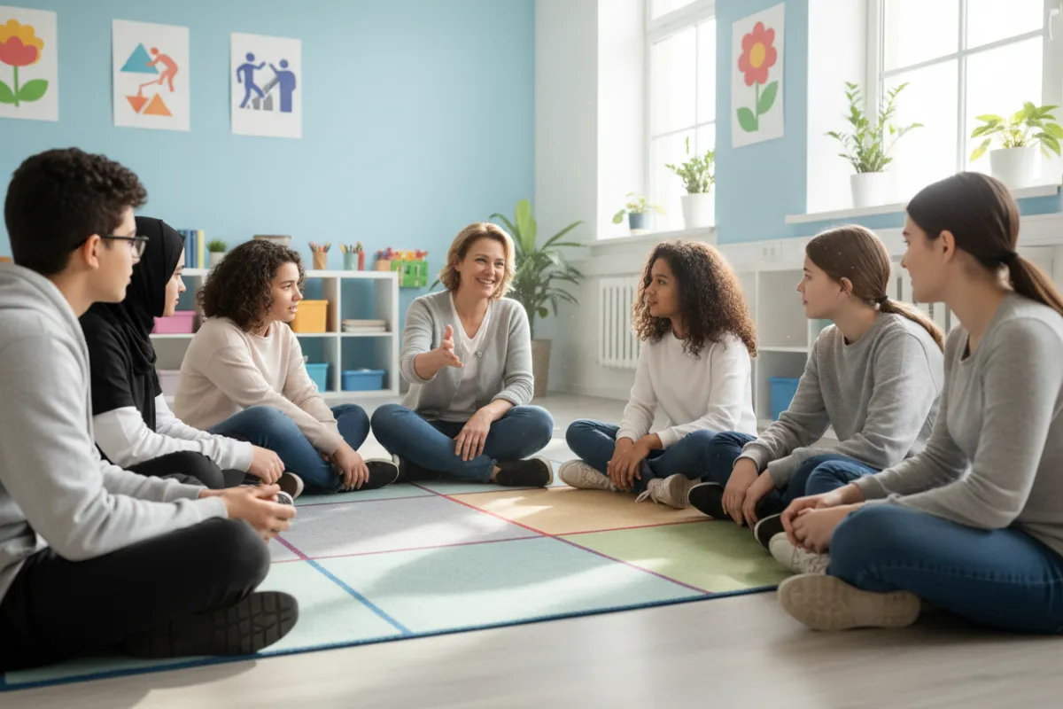 Mentoring session with diverse teens