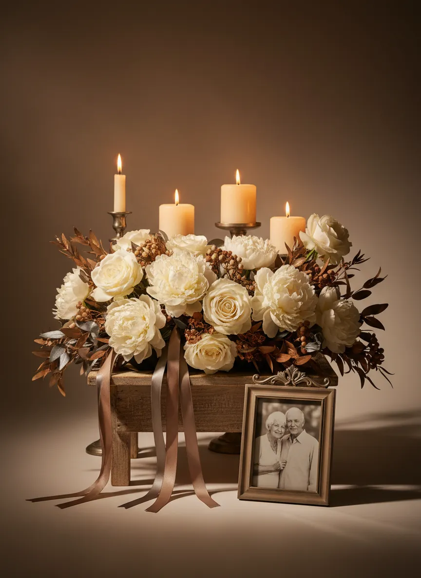 Serene floral arrangement representing a peaceful memorial