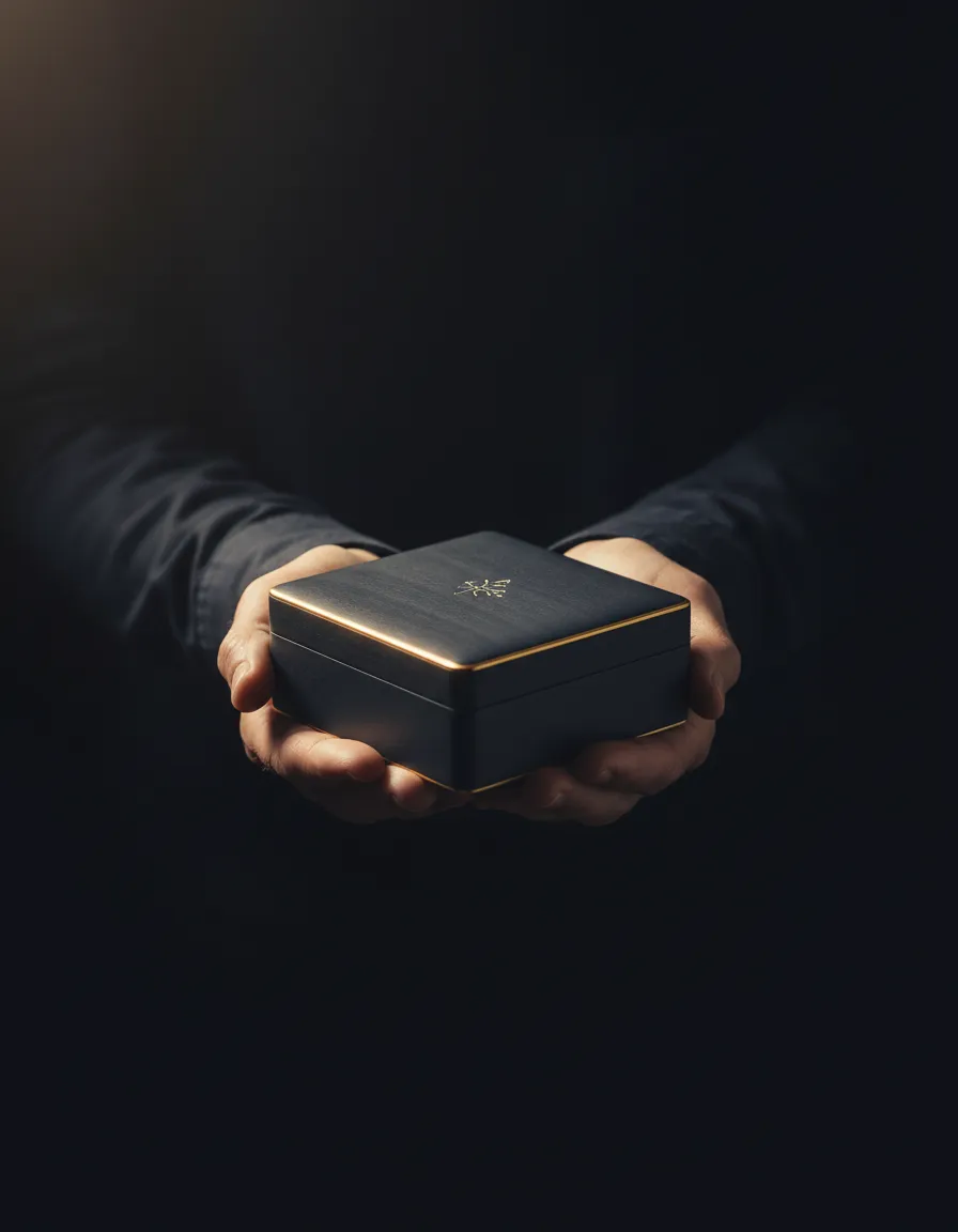 Serene environmental image of hands holding a keepsake box or a quiet family moment