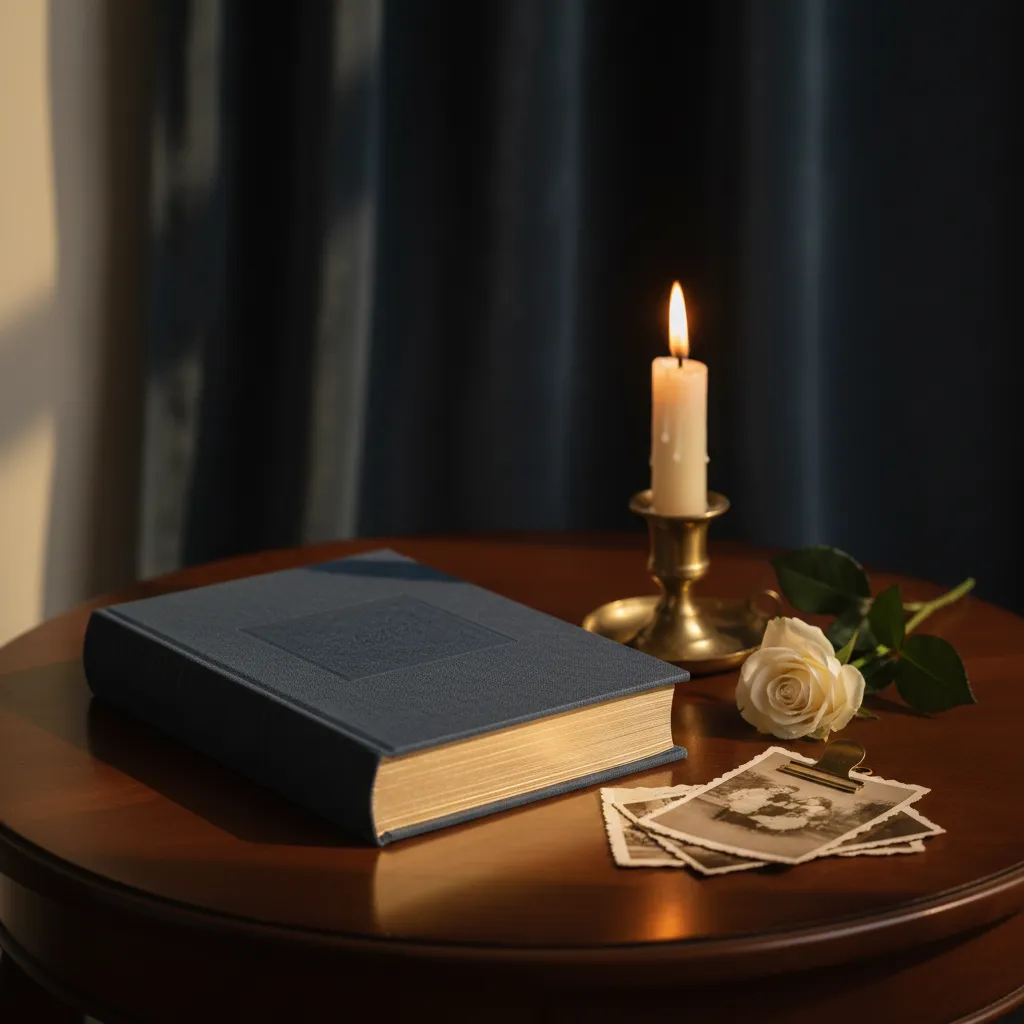 Family photos, written stories, memorial books, and keepsake materials.