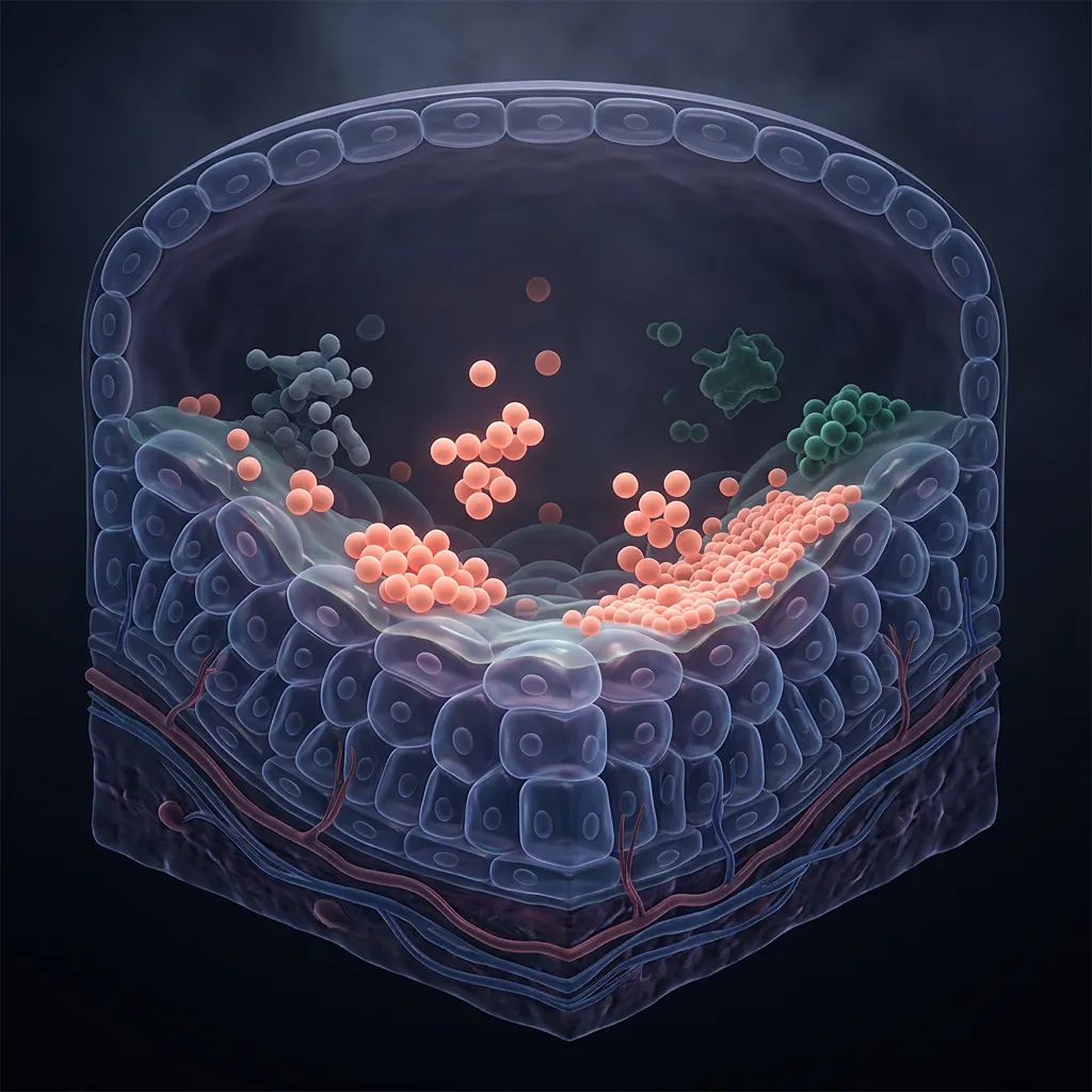 Clinical anatomical diagram illustrating the urinary microbiome ecosystem and bladder wall cells