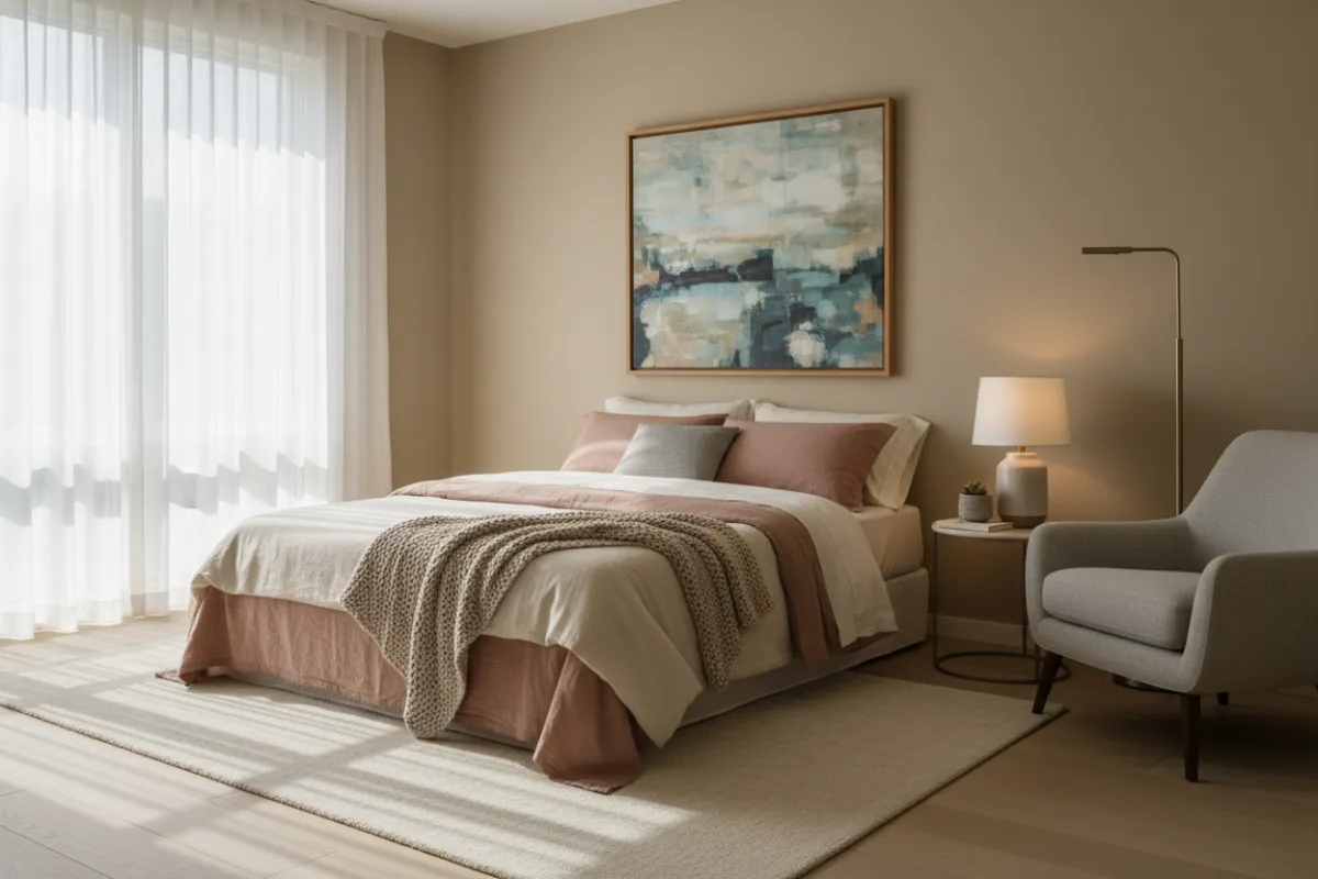 Staged bedroom with natural light for sold portfolio property