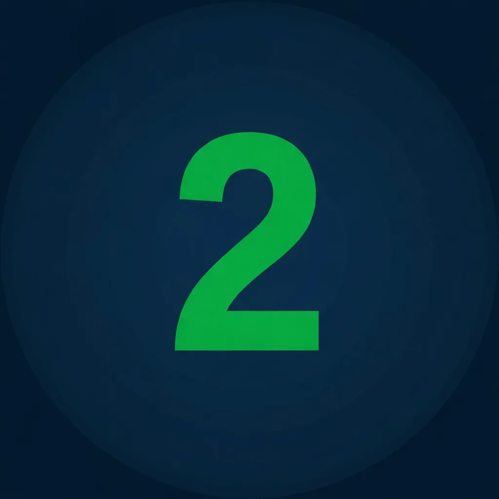 Circular dark blue badge with the number 2 in bright green