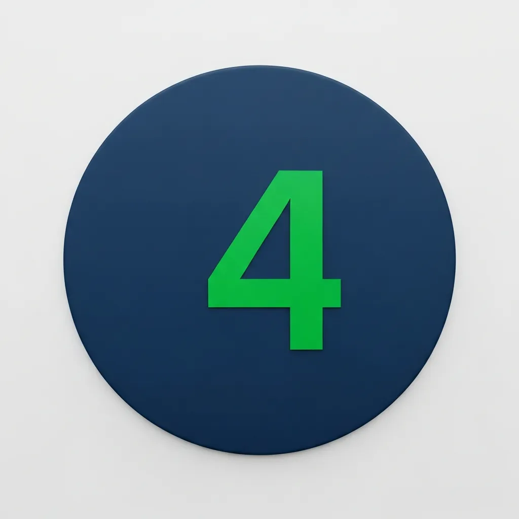 Circular dark blue badge with the number 4 in bright green