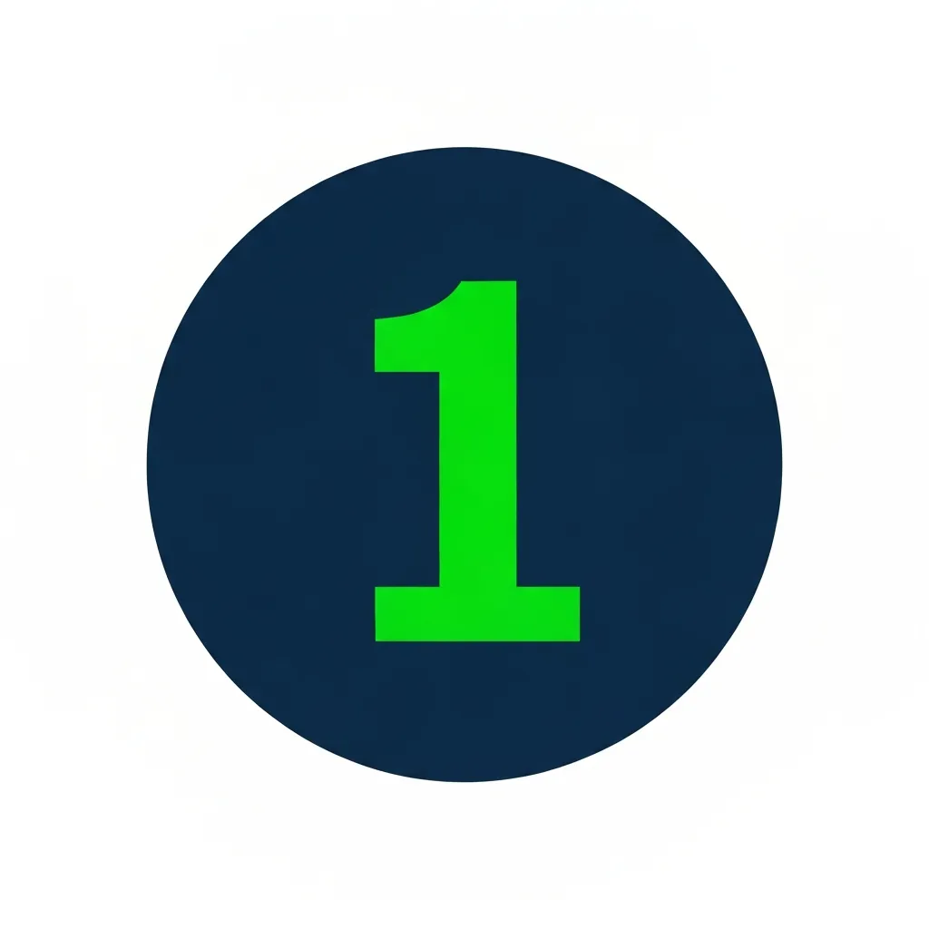 Circular dark blue badge with the number 1 in bright green