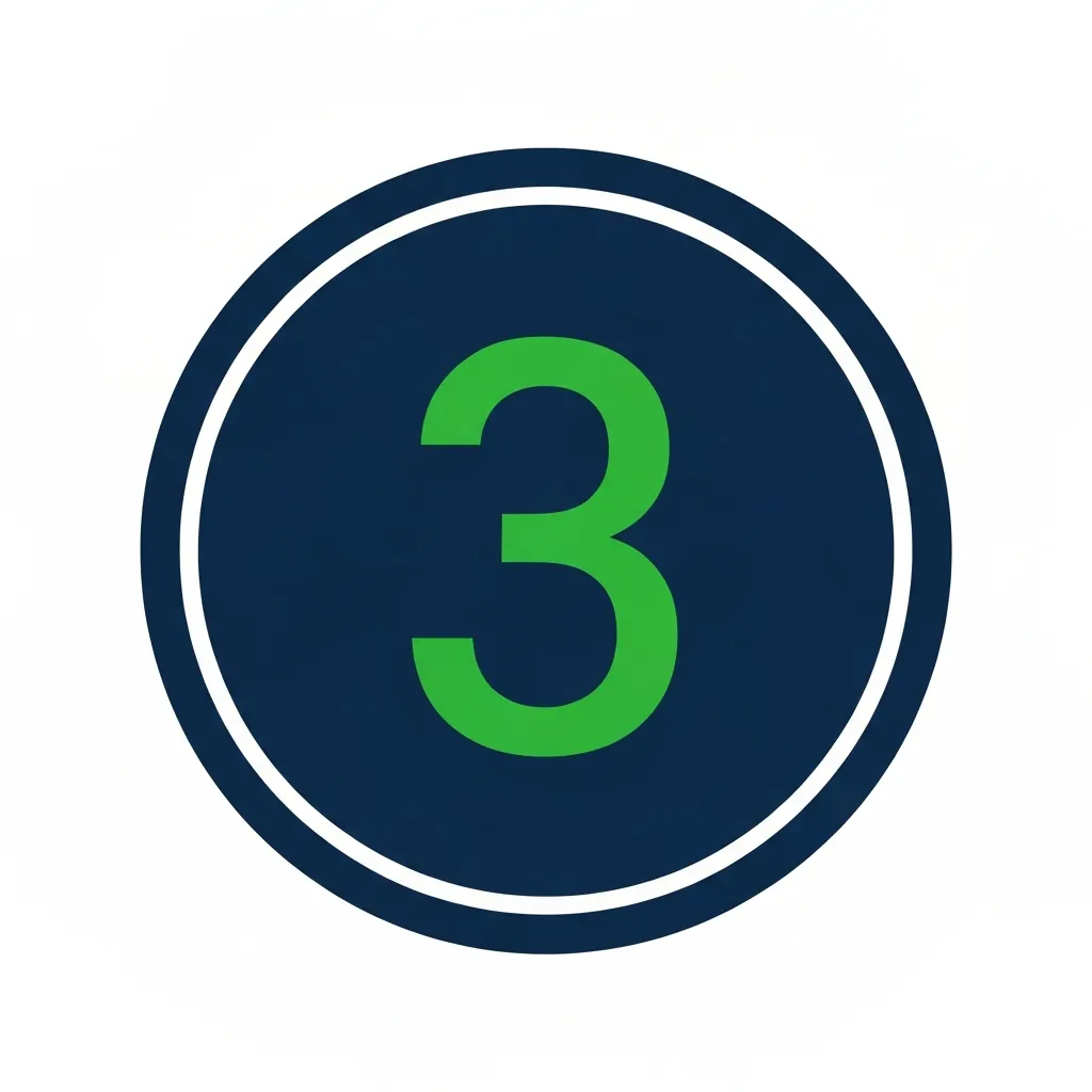 Circular dark blue badge with the number 3 in bright green