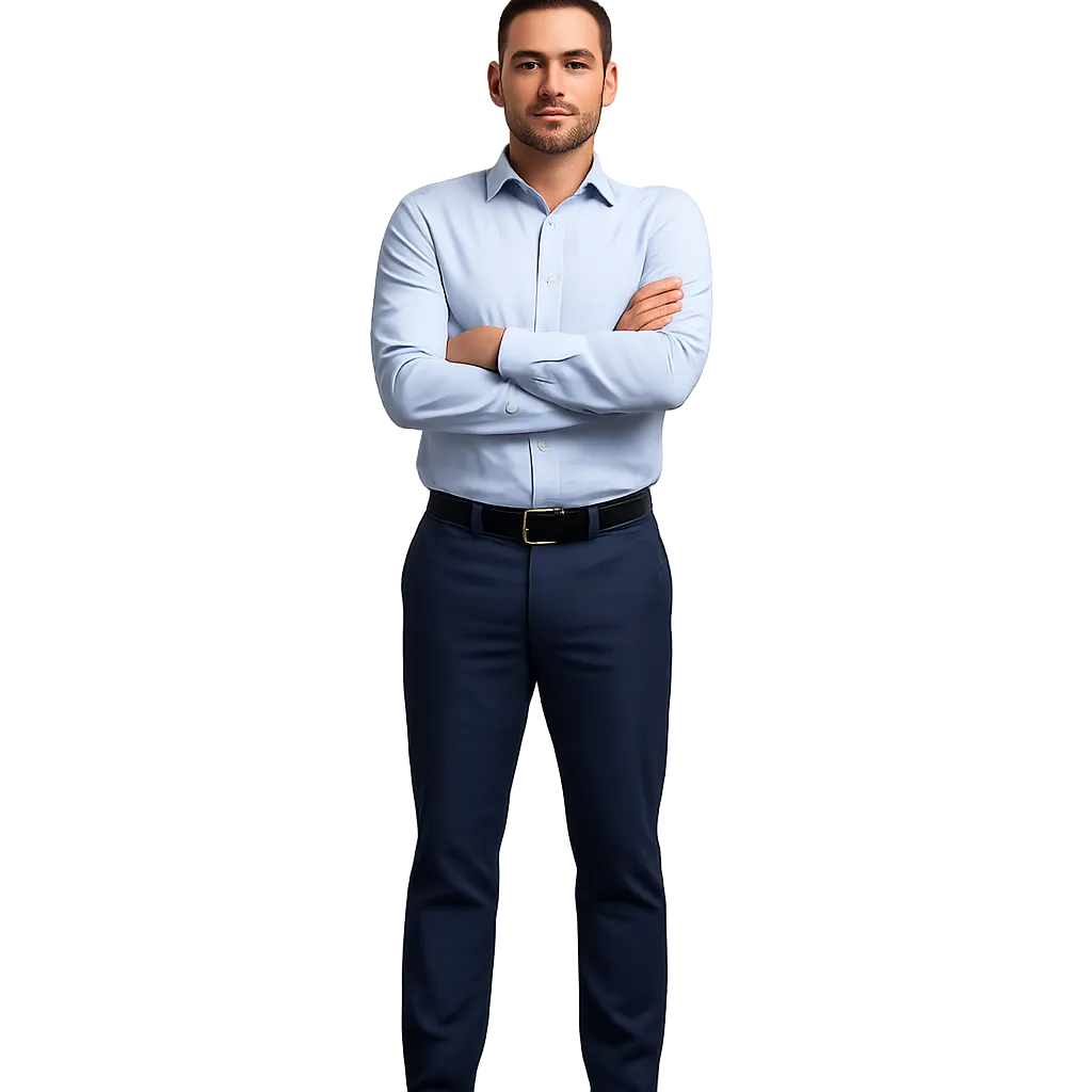 Confident expert, full-body portrait, hero thumbnail