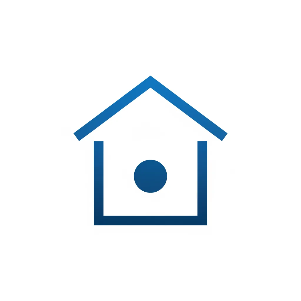 Minimalist blue house icon on a white background, symbolizing homepage navigation. 1:1 aspect ratio.