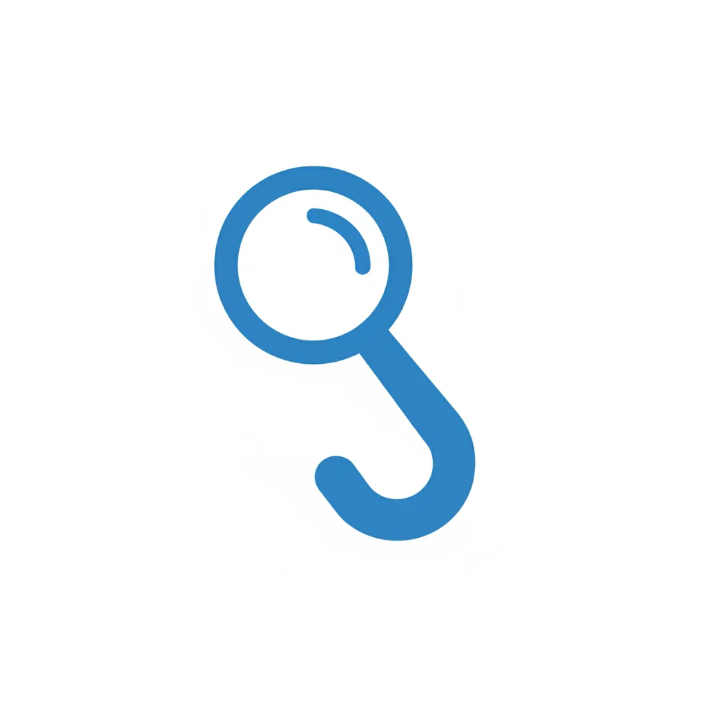Modern blue magnifying glass icon on a white background, symbolizing search functionality. 1:1 aspect ratio.