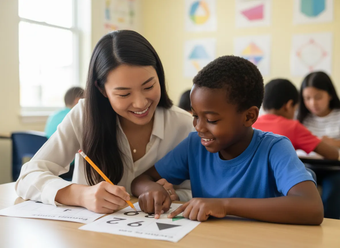 Instructor working one-on-one with a student at Mathnasium of Fayetteville