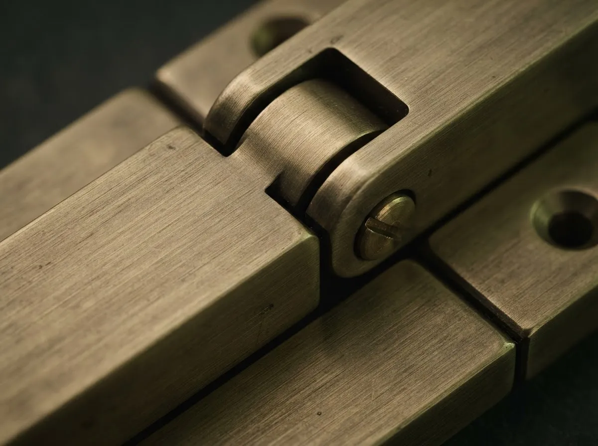 High-macro detail of architectural brushed gunmetal brass hardware with flush shadow line fitment