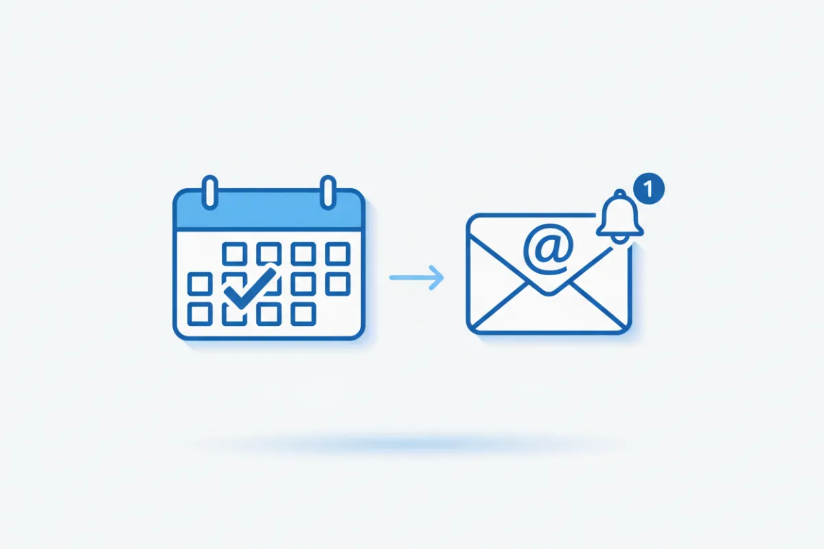 A minimalist vector illustration of a calendar and an email notification icon, symbolizing the timeline and communication process for SaaS refund requests.