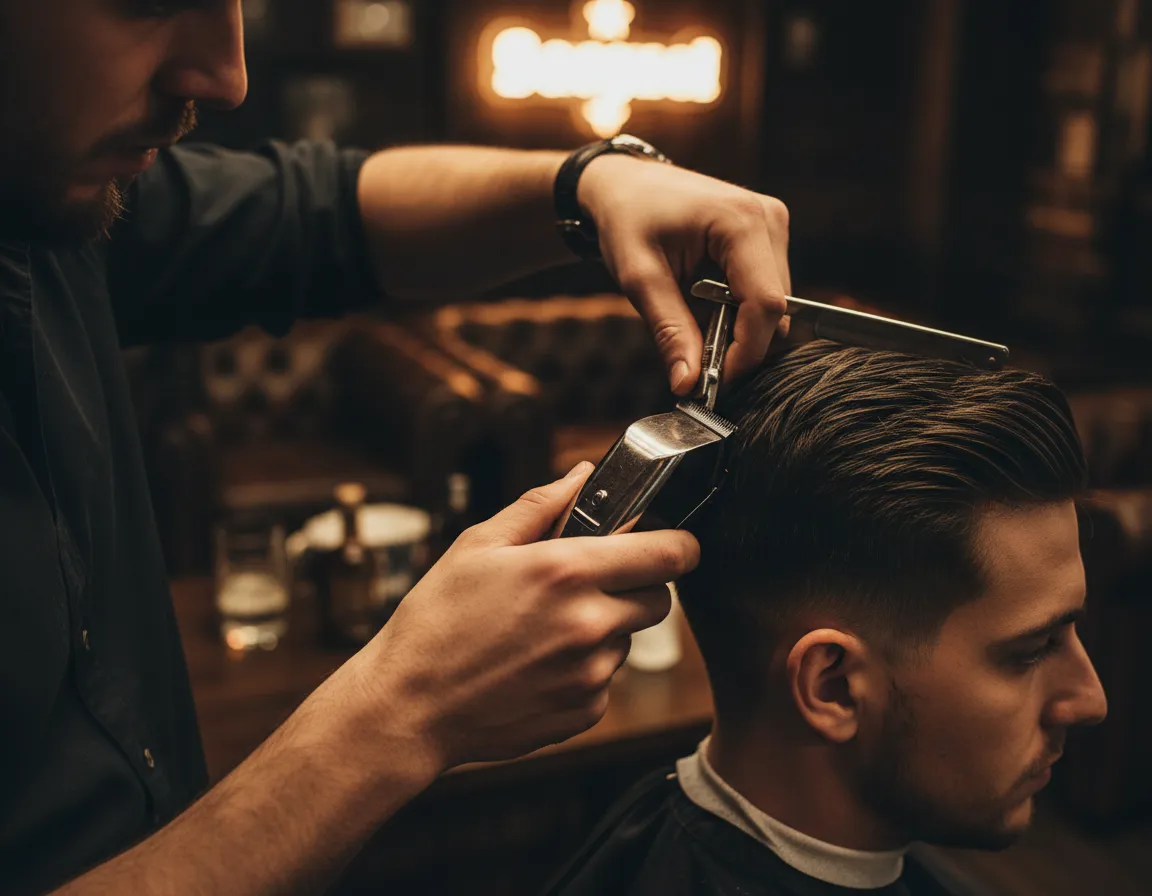 Close-up of a razor fade haircut in progress at Speakeasy Barber Lounge