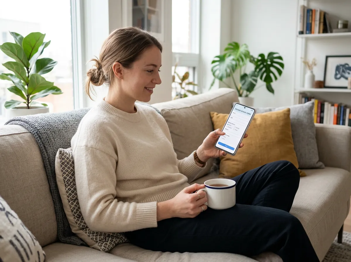 Patient easily completing healthcare intake on digital tablet