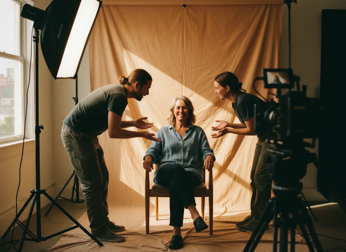 Behind the scenes of a warm video production set