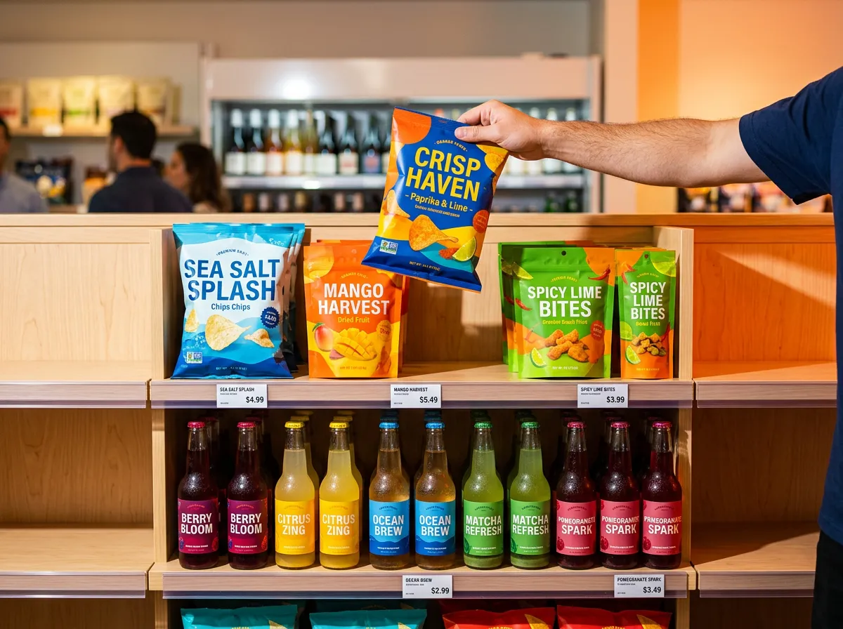 Route technician stocking fresh artisan snacks and cold beverages inside modern vending machine