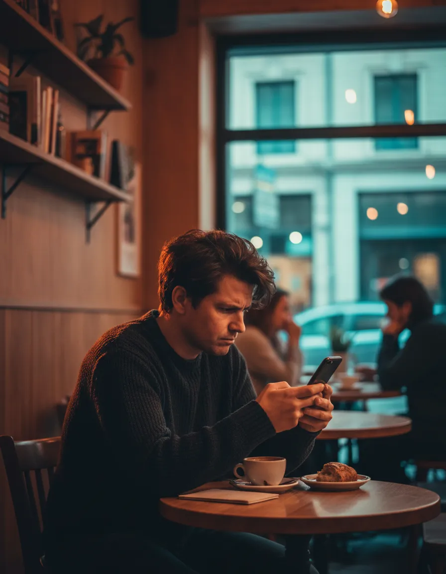 Frustrated person searching on phone for local services