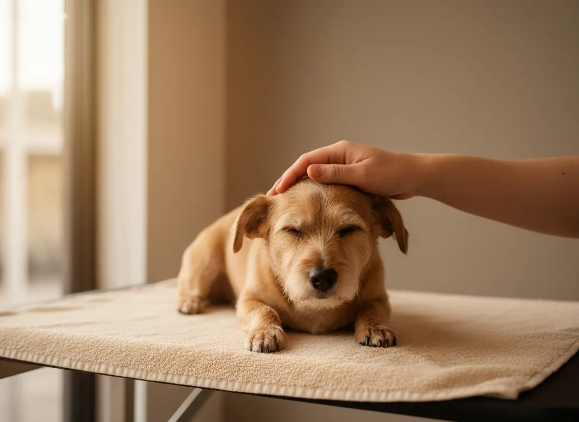 Hond tijdens een kalmerende tussenbeurt