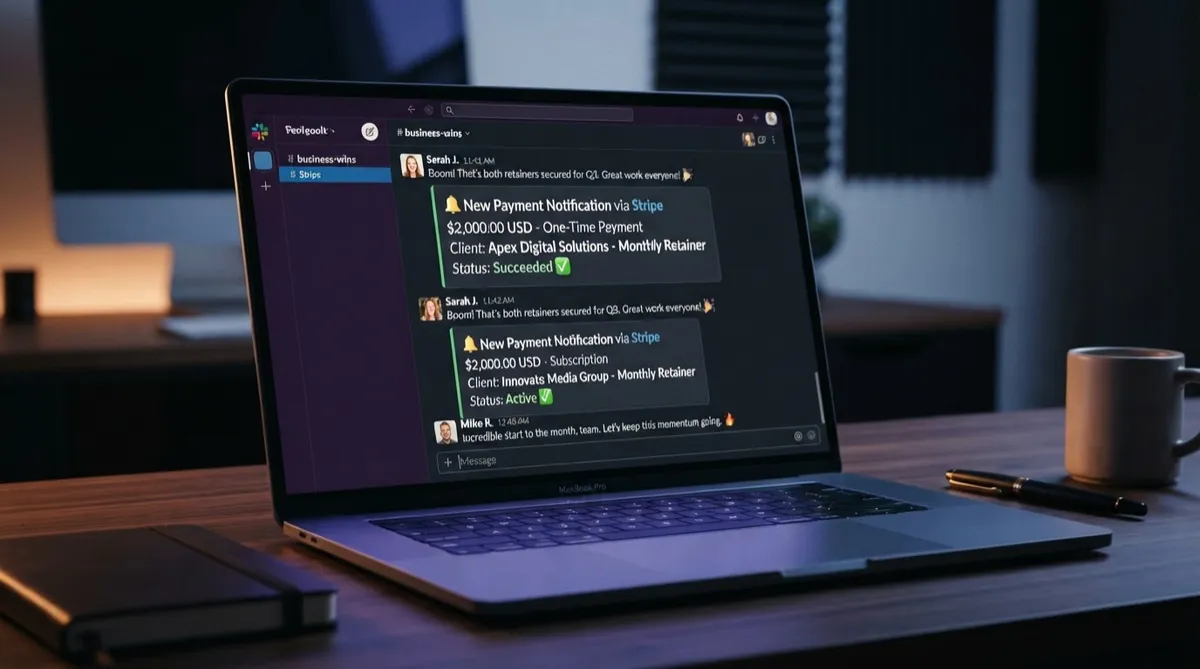 Slack notification and payment confirmation of two $2,000 per month agency retainers