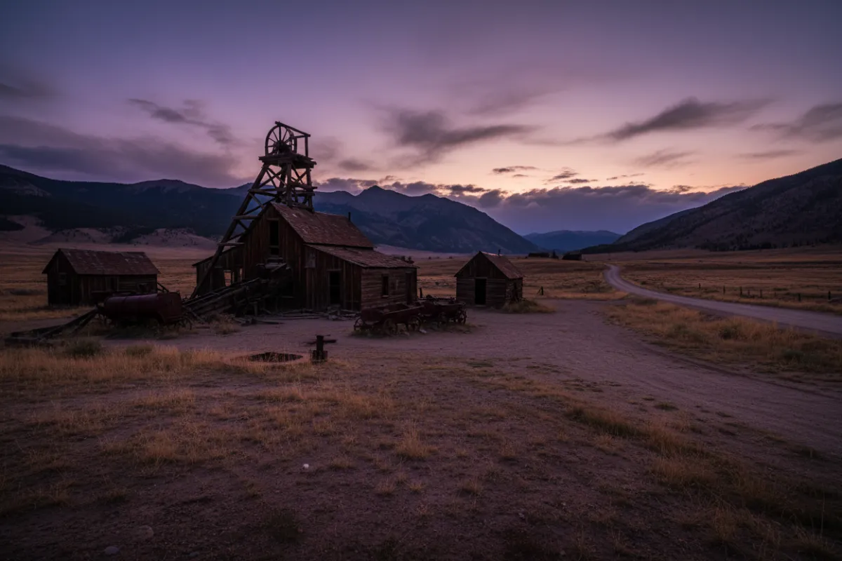 Montana mining ghost-town (Bannack) with abandoned mine structures