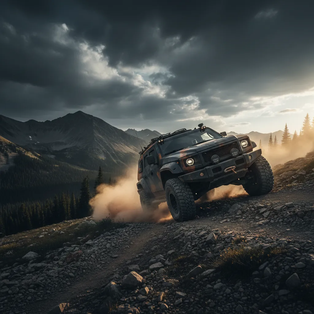 Tactical overlanding vehicle in rugged terrain