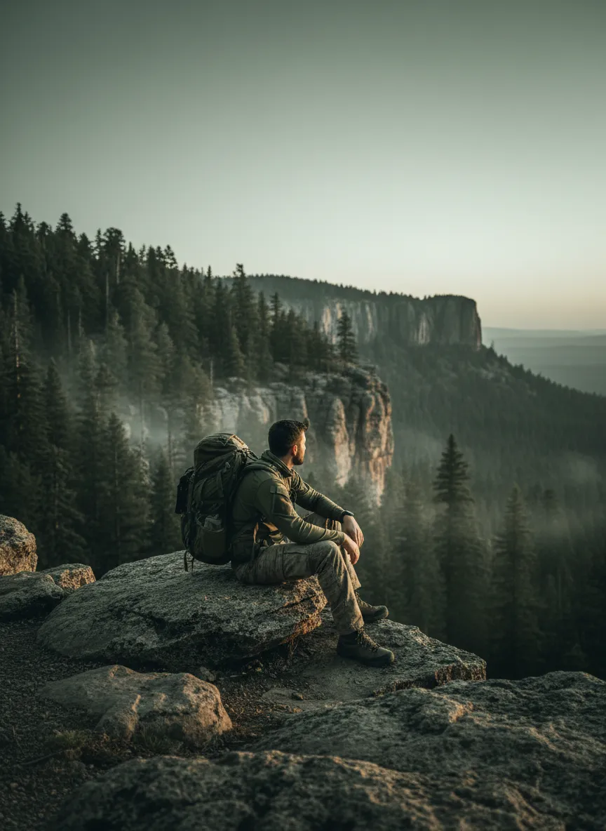 A responder resting on the rugged terrain of the Mogollon Rim
