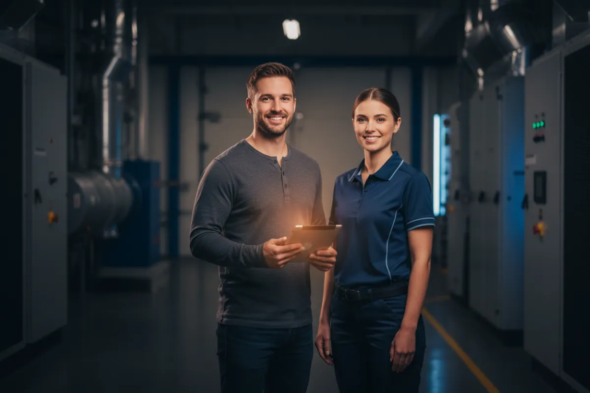 Software developer and HVAC technician standing side-by-side