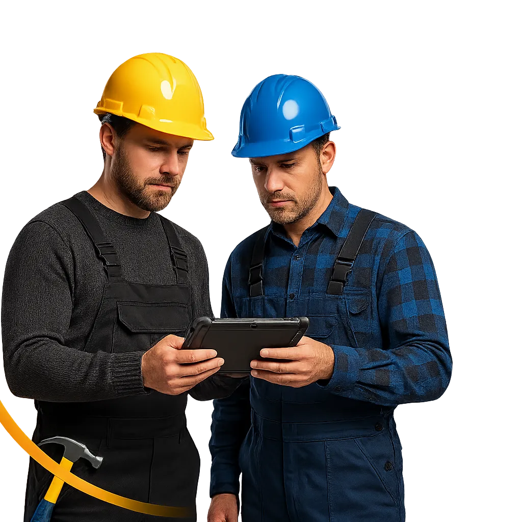 Roofing professionals using advanced technology for structural inspection