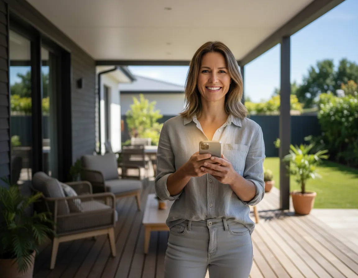 Customer receiving real-time roofing project updates on their smartphone
